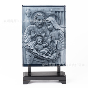 Sculpture en relief en pierre naturelle Jésus Marie Enfant Art mural 3D Style européen Décoration intérieure - Product Image 1