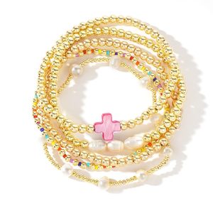 Set di Braccialetti a Croce Multistrato Impilabili con Perle, Elastici, Boho, Colorati, con Perline Cristiane, Gioielli alla Moda, Regalo Trendy - Product Image 1