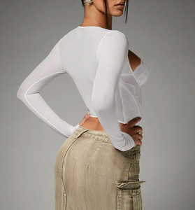 Nueva llegada al por mayor bordado encaje Bustier Top para las mujeres de manga larga corsé tubo cintura entrenador camiseta - Product Image 3