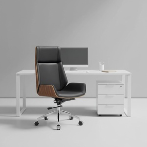 Fauteuil de <span class=keywords><strong>Bureau</strong></span> de Direction Pivotant à Dossier Haut <span class=keywords><strong>en</strong></span> Cuir Noir et Noyer, Foshan - Product Image 5
