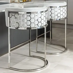 Modern Honeycomb Stainless Steel Frame High Chair Upholstered Bar Stool For Coffee Shop Bistro Furniture Velvet Fabric Bar