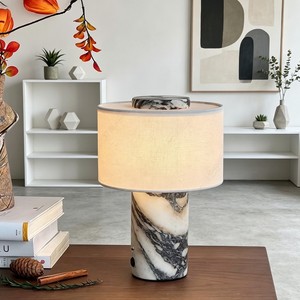 Lampe de table en marbre naturel texturé, E27 LED, lumière de chevet pour protéger les yeux, style moderne et luxueux - Product Image 4