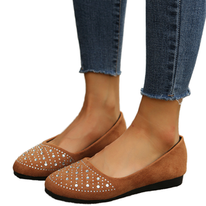 Chaussures plates à bout ouvert surdimensionnées pour femmes C2007, chaussures à enfiler uniques, strass, semelle intérieure en caoutchouc, nouvelle collection printemps-automne, couleur unie - Product Image 1