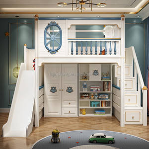 <span class=keywords><strong>Lit</strong></span> <span class=keywords><strong>cabane</strong></span> moderne pour enfant JS FURNITURE, <span class=keywords><strong>lit</strong></span> mezzanine en bois <span class=keywords><strong>avec</strong></span> toboggan et escalier pour enfants, utilisation dans les hôtels et les appartements - Product Image 1