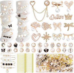 RQAYE Pcs Junk Socks Charms Kit Gold Brooches And Pins For Women Pearl And Rhinestone Shoe Charms With Safety Pins For <b>Hat</b> Cloth - Product Image 1