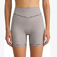 Shorts de sport taille haute élastiques à carreaux, compression, séchage rapide, respirants, pour femme, idéal pour le yoga et les activités sportives