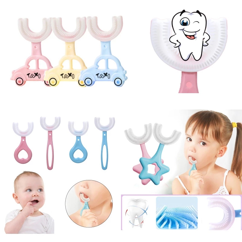 Горячая Распродажа 360 градусов дети u-образный зубная щетка уход за полостью рта для чистки u-образная детская Силиконовая зубная щетка для От 2 до 12 лет
