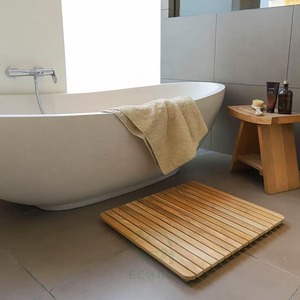 Tapis de douche et de bain en teck moderne de qualité supérieure, fabriqué sur mesure, pour une utilisation intérieure/extérieure, antidérapant, écologique et durable - Product Image 5