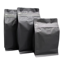 Sacs à café à fond plat de 250g et 500g en gros avec valve, sacs d'emballage de café biodégradables à fermeture éclair, emballage de sacs à café noir mat