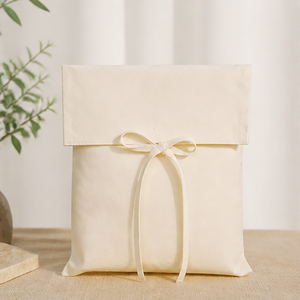 Pochette d'emballage pour bijoux en coton réutilisable haut de gamme avec logo personnalisé, rabat et ruban doux - Product Image 2