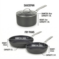 Batterie de cuisine en aluminium E-Top avec revêtement antiadhésif anodisé dur, comprenant marmite, poêle et faitout pour la cuisine domestique
