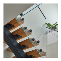 Escalier extérieur moderne en acier et bois à monopoutre / Escalier droit intérieur pour villa et appartement, en verre trempé et feuilleté