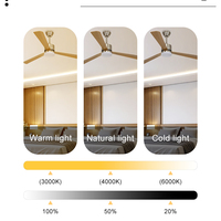Ventilateur de plafond décoratif LED 3 couleurs 220V DC avec télécommande, 52 pouces, 3 pales en fer ABS imitation bois, 6 vitesses, pour salon