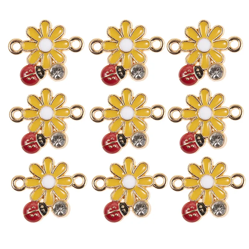Sweet Cute Enamel Daisy Flower Ladybird Connector Charms Pendants For Jewelry Making DIY Handmade Sunflower Accessories
