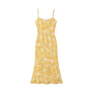 Robe à bretelles fines à imprimé floral Runqi N8714, robe décontractée de vacances grande taille pour femmes, couleur crème glacée jaune, robe nuisette - Product Image 2