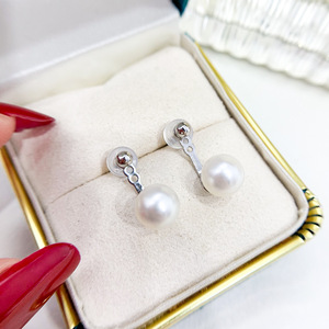 S925 Silver DIY Pearl Accessories Female Earnail with 6-9mm Round Beads and <b>Empty</b> Stand Dual Purpose Earrings 21456 - Product Image 1