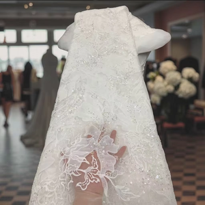 Элегантное белое свадебное платье, вышитое бисером, кружевная ткань, вышивка блестками, Сетчатое кружево, свадебное платье для девочек - Product Image 1