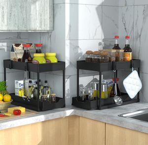 2 टियर बाथरूम कैबिनेट आयोजक सिंक आयोजकों और बाथरूम के लिए भंडारण के तहत स्लाइडिंग टोकरी के साथ बहु-उद्देश्य - Product Image 5