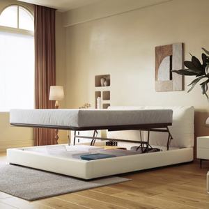 <span class=keywords><strong>Lit</strong></span> haut de rangement en cuir de luxe moderne sans tête de <span class=keywords><strong>lit</strong></span> parc multifonctionnel pour petit appartement sans rétro-éclairage - Product Image 2