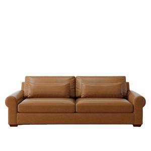 การออกแบบคลาสสิกม้วนแขนที่นั่งลึกโซฟาหนังหรูหราขนาดใหญ่ผ้านอนโซฟาหนัง Loveseat - Product Image 1