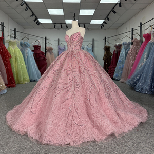 Dy6948 Vestidos de 15 Años, Vestido Rosa de Quinceañera con Lentejuelas, Vestidos de Cumpleaños para Niñas, Escote Corazón, Vestido de Quinceañera, Jancember - Product Image 6