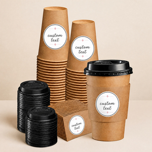 Bicchieri Personalizzati con Logo, Coperchio e Manicotto, Tazze Artigianali in Carta Kraft per Bevande e Caffè - Product Image 1