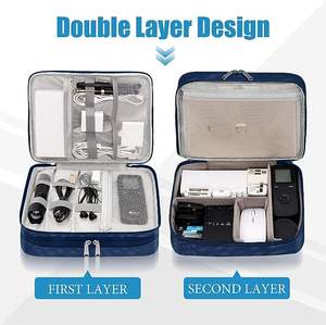 Free Sample <b>All</b>-<b>in</b>-<b>One</b> Portable <b>Waterproof</b> Electronic Accessories Organizer Canvas Carry Pouch Double Layers Zipper for Travel - Product Image 3