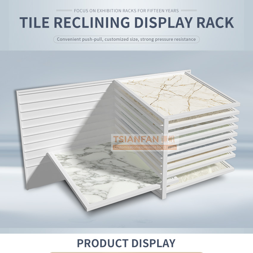 Horizontal side sliding floors reclining showroom granites displaying ideas ceramic tiles quartz sample display rack