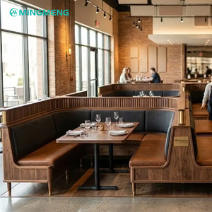 Contemporary L Shape Wood Restaurant <b>Set</b> 4 Seats Modern Dining Furniture for Commercial Use - Product Image 1