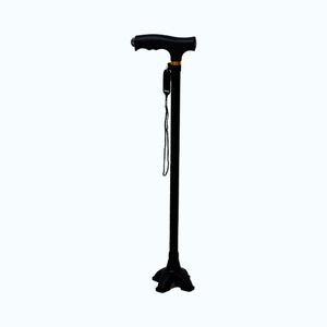 Aluminum Alloy Four Legged Walking Stick Black Non Slip Sturdy For Elderly And Disabled With <b>Light</b> - Product Image 1