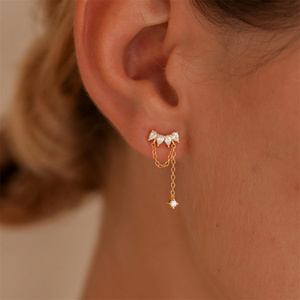 CANNER Silver <b>Earring</b> Jewelry Women 925 Sterling Silver Water Drop Zircon Tassel <b>Chain</b> <b>Stud</b> <b>Earring</b> 18K Gold Plated <b>Earrings</b> - Product Image 6