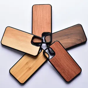 Casing belakang kayu asli iPhone 15 14 13, casing ponsel keras kayu bambu ceri bambu untuk iPhone 14 Pro Max
