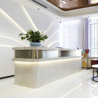 Comptoir de réception moderne en MDF, couleur et taille personnalisables pour centre commercial, hôtel, bureau, spa, hôpital, hall d'entrée - Éclairage LED écologique