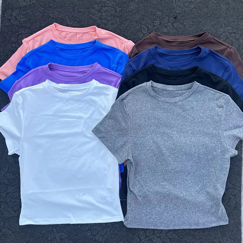 Solid color Round Neck T-shirt Gym Top Sportswear Apparel Short Sleeve Fitness Yoga Shirt