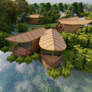 Maison flottante en bois, design rustique, imperméable, hôtel, équipements de loisirs, forme irrégulière, maison préfabriquée - Product Image 1