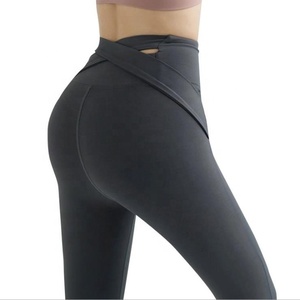 Pantalon de Yoga pour femmes, 2 pièces, taille haute, chouchou, bretelles croisées, Leggings <span class=keywords><strong>Sexy</strong></span>, pour filles - Product Image 2