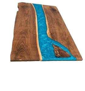 โต๊ะอาหารและเฟอร์นิเจอร์ห้องประชุมสำนักงานทรงสี่เหลี่ยมผืนผ้าทำจากไม้เนื้อแข็งธรรมชาติสีน้ำเงินสไตล์ชายฝั่ง  ตกแต่งด้วยเรซิ่นอีพ็อกซี่  งานแฮนด์เมดสุดหรู  สามารถปรับแต่งได้ - Product Image 1