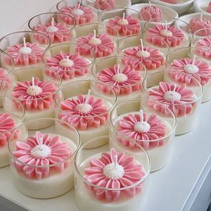 Pink Daisy Flower Scented <b>Candle</b> Handmade Soy <b>Wax</b> Aromatherapy <b>Candle</b> in Glass Jar Cute Home Decoration - Product Image 2