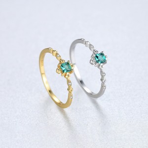 14K oro plata esterlina 925 verde delicada CZ joyería cuadrado Esmeralda anillo delicado anillo - Product Image 1
