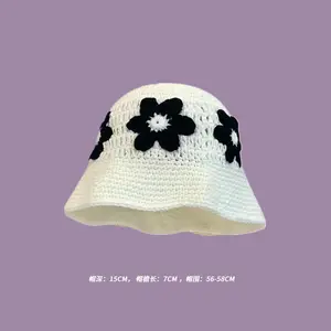 Summer Casual Handmade Foldable Beach Sun Hat Trendy Floral Knitted Beanie Cap Crochet Bucket Hat