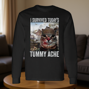 Sono sopravvissuto all'indolenzimento addominale di oggi. Maglietta a maniche lunghe per gatti toleranti alla lattosio. - Product Image 3