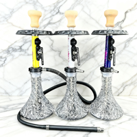 Chicha Personnalisée Tendance - Tube Jaune/Blanc/Violet & Verre Argenté Broyé & Tuyau Noir pour Salon et Loisirs