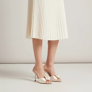 New <b>White</b> Wedding Party Shoes Fashion Elegant Pointed Toe Open Toe Slip on <b>Pumps</b> Upper with Rose Flower Thin High Heel for <b>Women</b> - Product Image 1