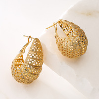 Boucles d'oreilles créoles en filigrane bohème, plaquées or délicat, bijoux de mode pour filles, boucles d'oreilles créoles larges et ajourées de luxe