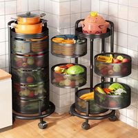Chariot de rangement rotatif à 5 niveaux pour légumes et fruits, étagère de rangement ronde à roulettes