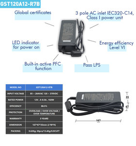 Meanwell <span class=keywords><strong>120W</strong></span> 12V 8.5A 電源アダプター GST120A12-R7B <span class=keywords><strong>AC</strong></span> DC 12ボルトアダプター - Product Image 2