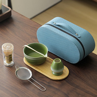 Ensemble de thé Matcha YUBIN : Bol Chawan en céramique de porcelaine classique personnalisé, écologique, bleu, 450 ml, avec cuillère et tamis