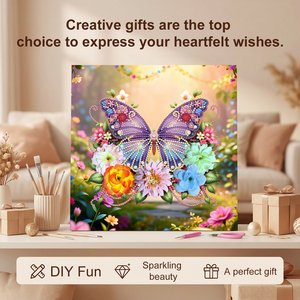 Kit de Pintura em Cristal com Quebra-Cabeça de Borboleta em Moldura, Arte com Gemas de Tecido e Flores Artificiais, Pintura DIY - Product Image 5