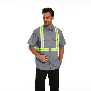 여름 남자 짧은 소매 셔츠 야외 작업 유니폼 셔츠 반사 안전 작업복