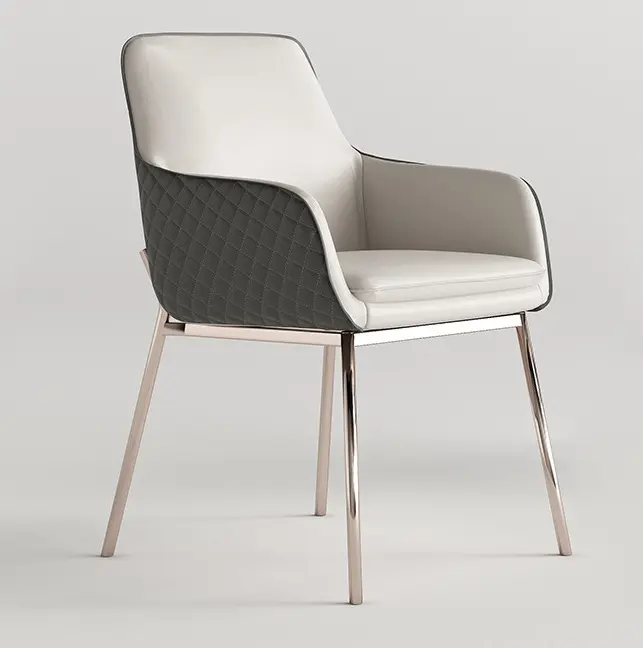 Современное дизайнерское легкое роскошное обеденное кресло для дома из натуральной кожи с ножками из нержавеющей стали